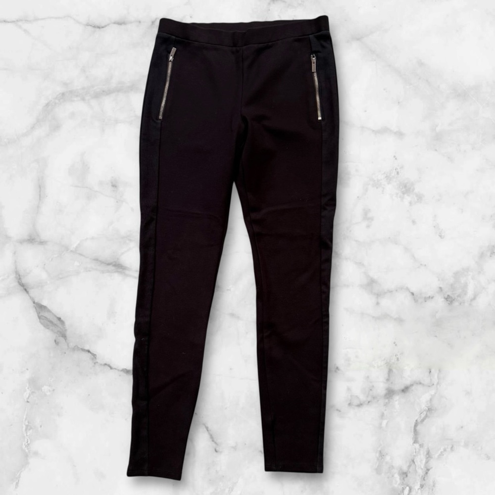 Splendid Black Pull on Pants/Joggers Front Zipper Pockets Side Black Stripe Sz S